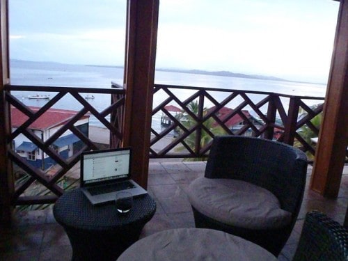 Office on the balcony at the Palma Royale, Bocas del Toro