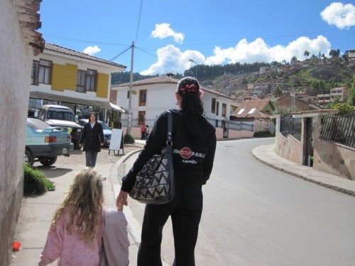 Walking to lunch in Cusco, Peru